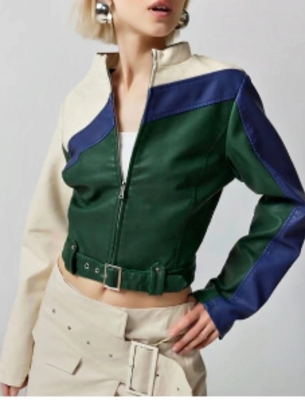 Urban Outfitters UO Jordan Faux Leather Fitted Racer Moto Jacket 🏁
